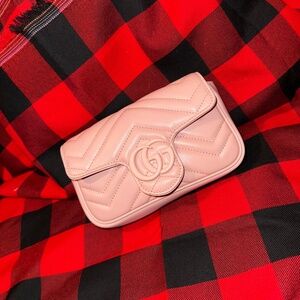 Gucci Calfskin Matelasse Monochrome GG Marmont Chain Belt Bag Perfect Pink